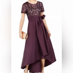 R & M Richards high-low sequin embellished gown